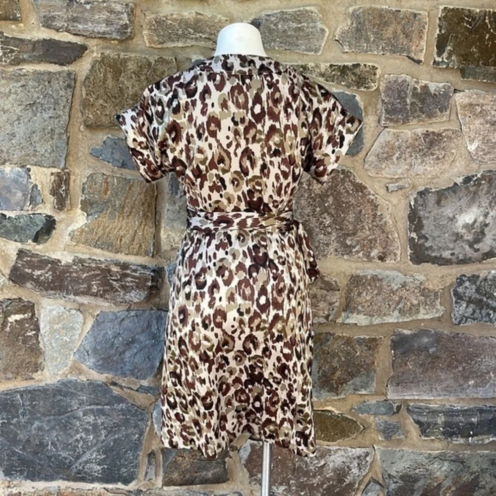 NWOT J.Crew Wrap Dress Leopard Print Satin Crepe Midi Dress Size Small